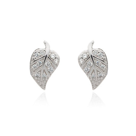 Silver Cubic zirconia Leaf Studs
