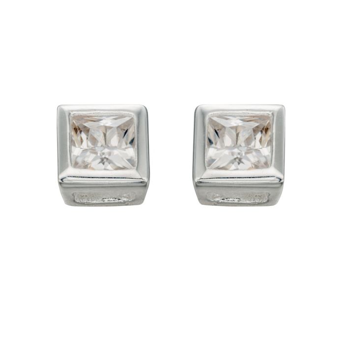 Silver And Cubic Zirconia Square Stud Earrings