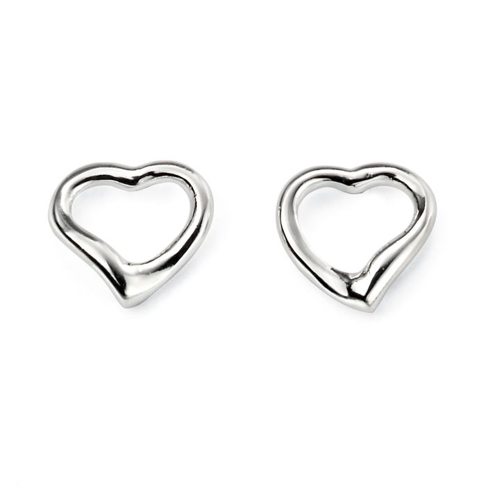 Real silver small open heart stud earrings