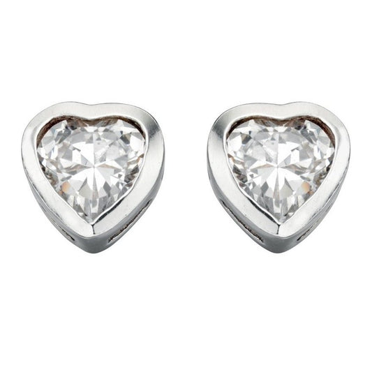 Silver And Cubic Zirconia Heart Stud Earrings