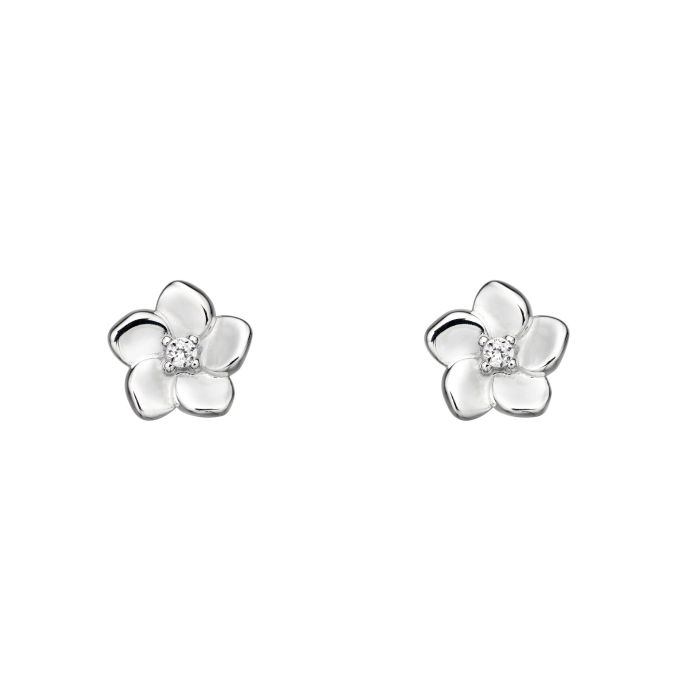 Silver Cherry Blossom Flower Stud earrings