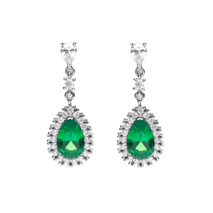 Diamonfire Silver and Green Cubic Zirconia teardrop cluster drop earrings