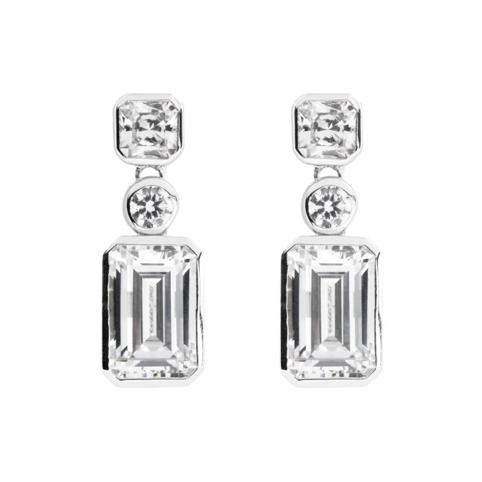 Diamonfire Silver and cubic zirconia three stone drop earrings.