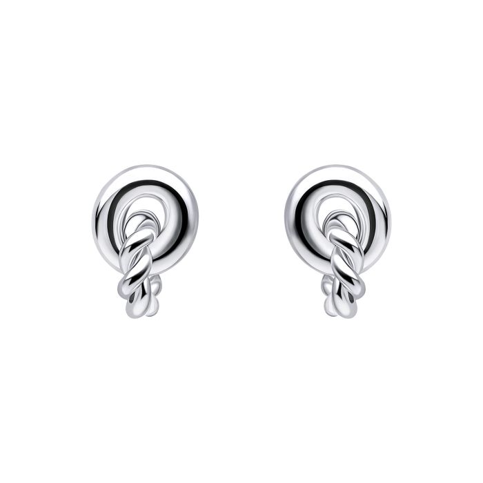 Silver Plain and Rope Linked Circles Stud Earrings