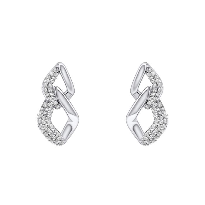 Fiorelli Silver and Cubic Zirconia Pave Chain Link Drop Earrings