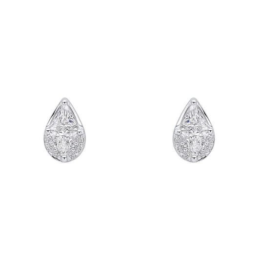 Silver and Cubic Zirconia Droplet Shape Stud Earrings