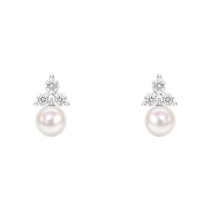 Silver and Shell Pearl Stud Earrings with Cubic Zirconia