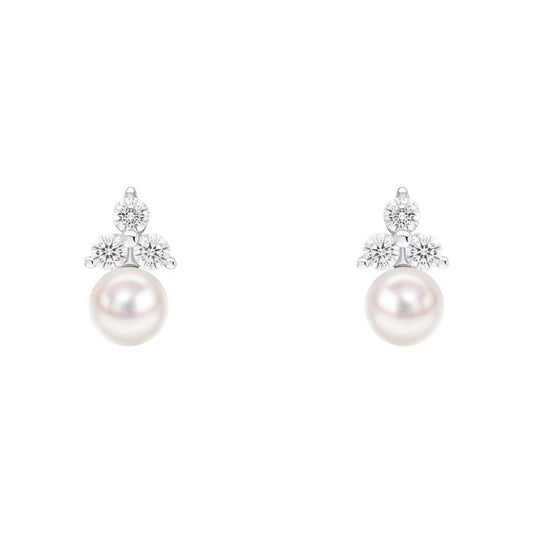 Silver and Shell Pearl Stud Earrings with Cubic Zirconia