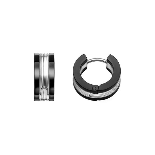 Stainless steel gents hoop earrings with black-plated detail