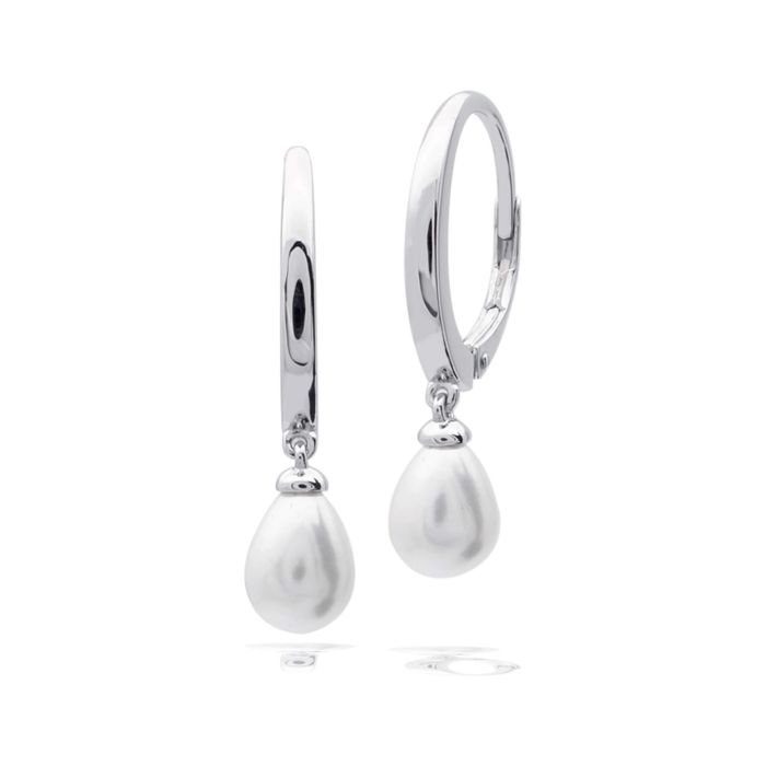 Diamonfire Silver Pearl Hoop Earrings