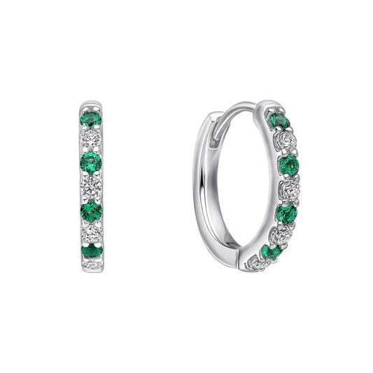 Diamonfire Silver and Green Cubic Zirconia alternating single row hoop earrings