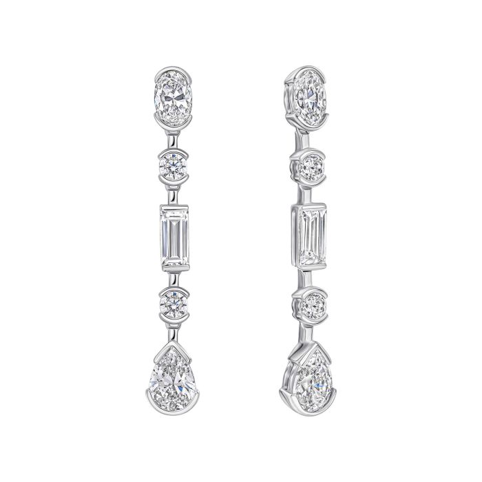 Diamonfire Silver and multi shape Cubic Zirconia elongated half bezel drop earrings