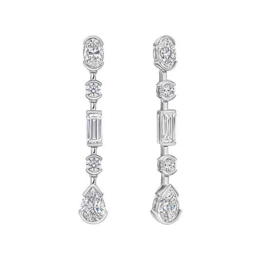 Diamonfire Silver and multi shape Cubic Zirconia elongated half bezel drop earrings