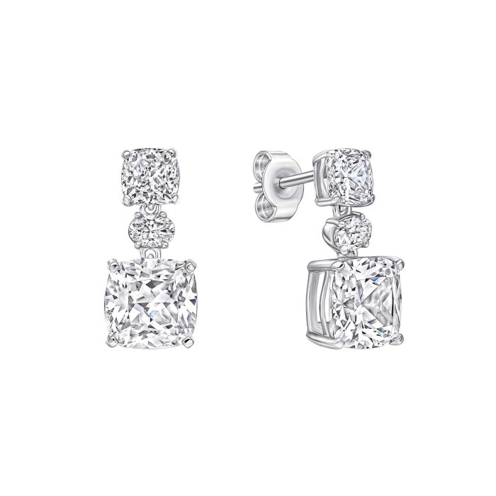 Diamonfire Silver and cushion cut Cubic Zirconia drop earrings
