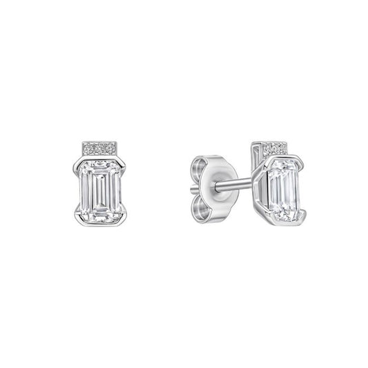 Diamonfire Silver and Cubic Zirconia emerald cut half bezel stud earrings