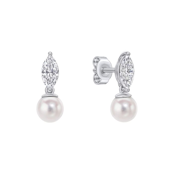 Diamonfire Silver, Shell Pearl and marquise cut Cubic Zirconia drop earrings