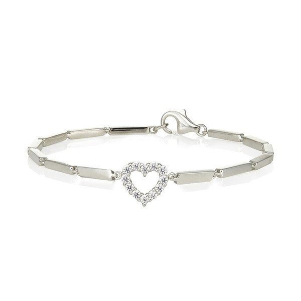 silver and swarovski crystal bar bracelet with heart charm