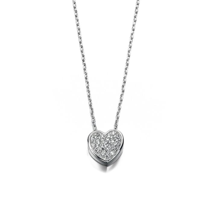 Silver Pave Heart Necklace with Cubic Zirconia