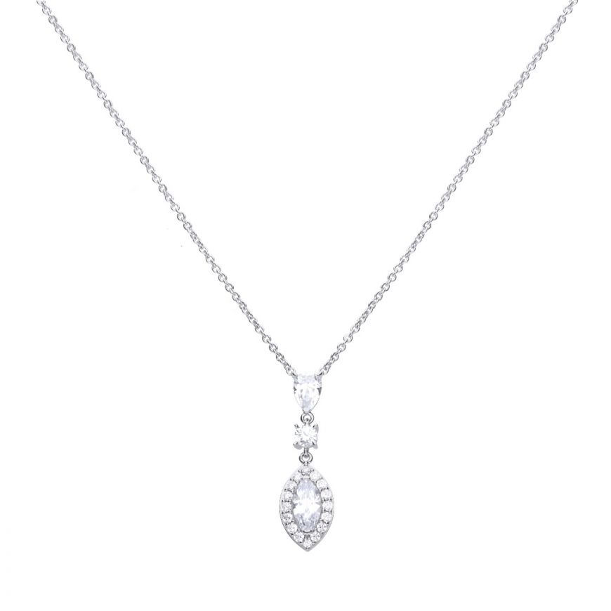 silver and cubic zirconia teardrop round and marquise drop pendant