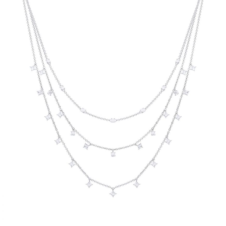 Diamonfire silver and cubic zirconia triple row necklace