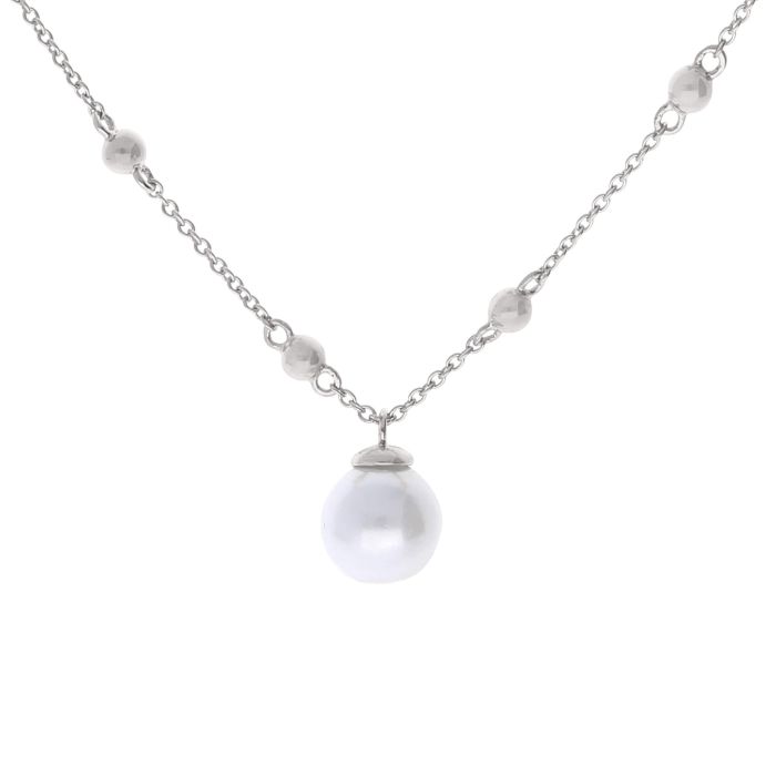 Real silver and shell pearl station necklace