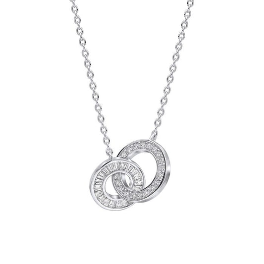 Diamonfire Silver and Cubic Zirconia double interlocking circle necklace