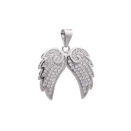 Silver and Cubic zirconia Angel Wing Pendant with rhodium plate