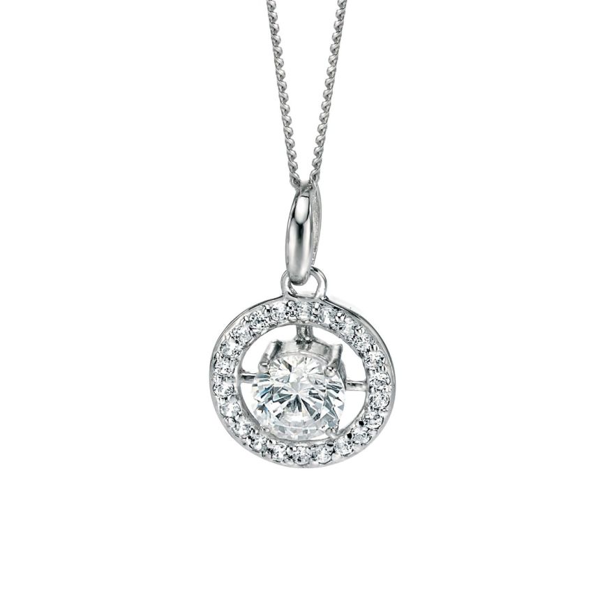 silver and cubic zirconia round pave pendant