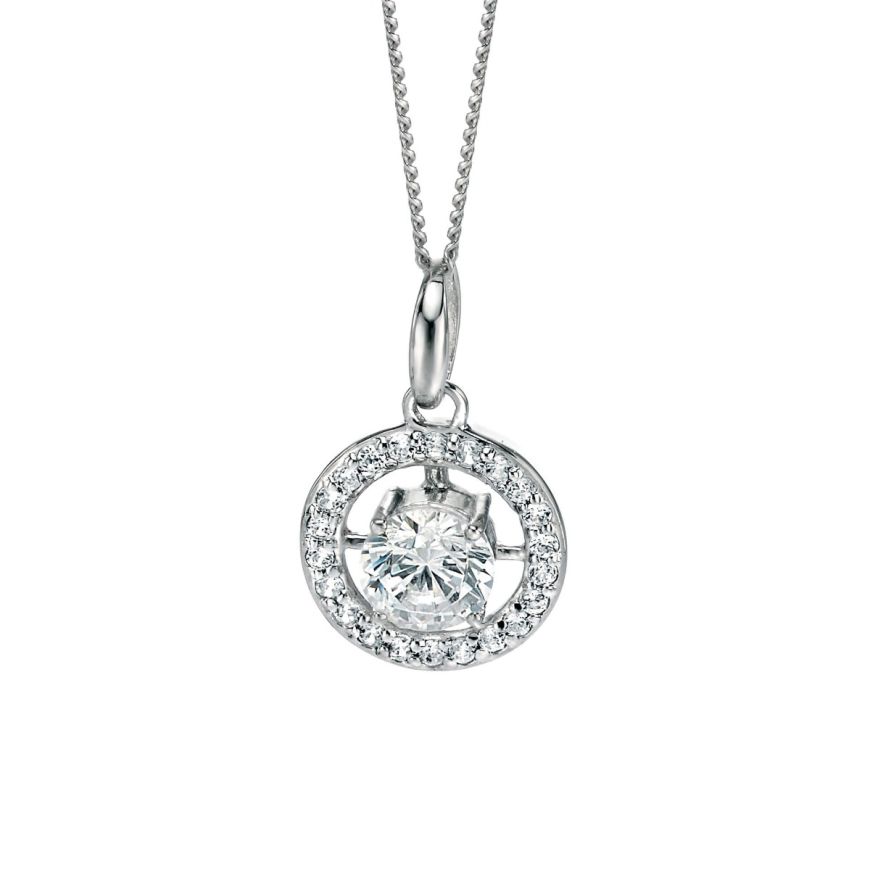 silver and cubic zirconia round pave pendant