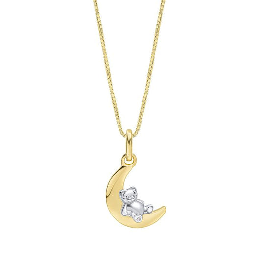 Silver and gold detail teddy and moon pendant