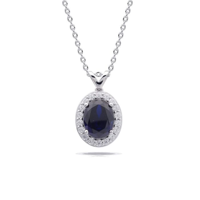 Diamonfire Silver Blue Oval Pendant