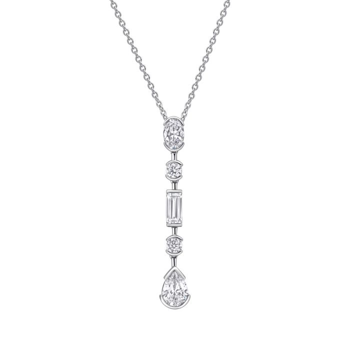 Diamonfire Silver and multi shape Cubic Zirconia elongated half bezel drop necklace