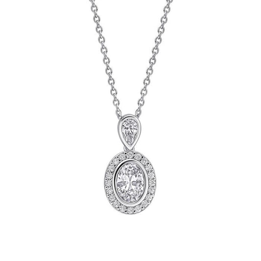 Diamonfire Silver and Cubic Zirconia halo double drop necklace