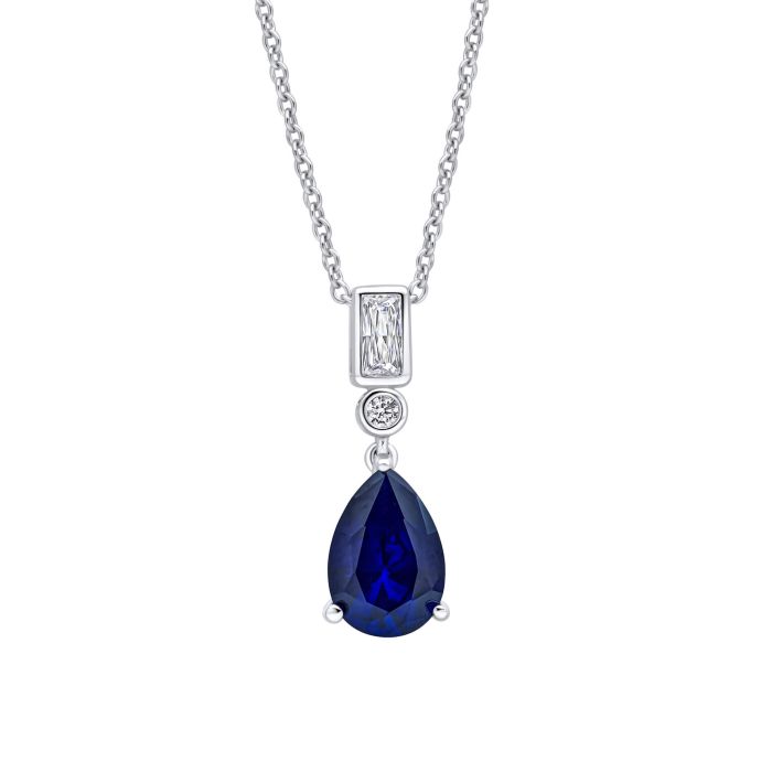 Diamonfire Silver and Blue teardrop Cubic Zirconia pendant