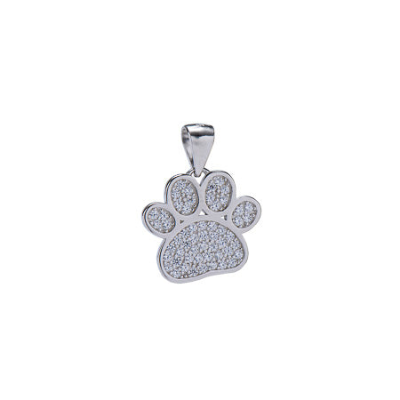 Silver and Cubic zirconia Paw Print Pendant with rhodium plate