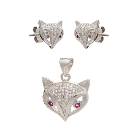 Silver and Cubic zirconia Fox Head Set with rhodium