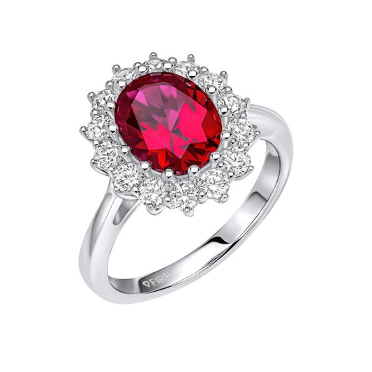 Diamonfire Silver and Red Cubic Zirconia oval cluster ring