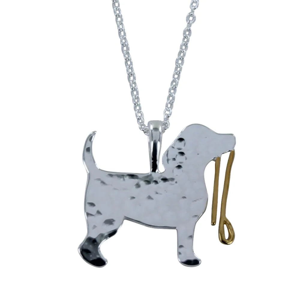 Silver dog and lead necklace with yellow gold detail