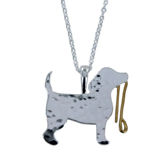 Silver dog and lead necklace with yellow gold detail