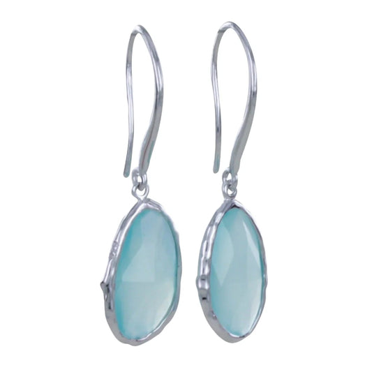 Silver and Chalcedony oval faceted drop earrings
