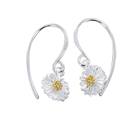 Silver Dasiy drop earrings with yellow gold detail