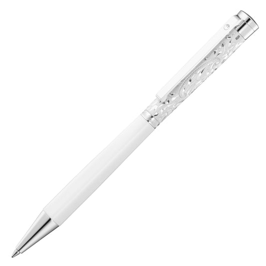 Silver and White Waldmann half patterned ballpoint pen