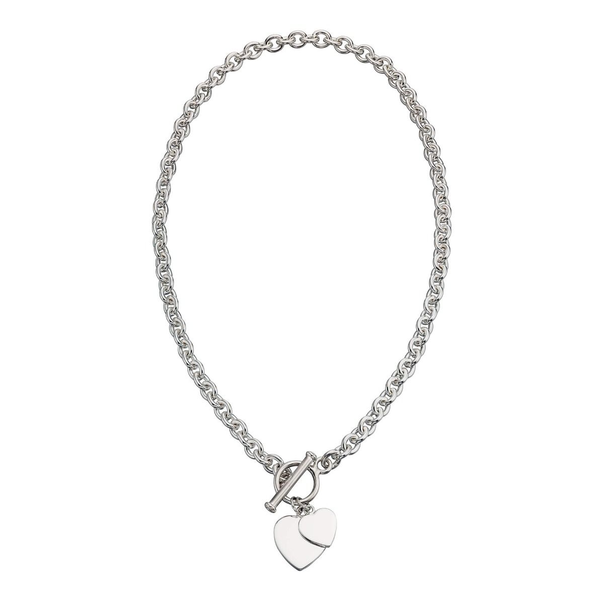 Silver T-Bar Necklace with Heart Tags