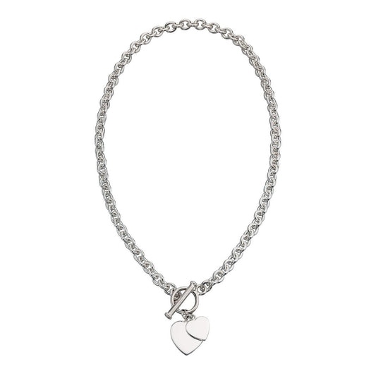 Silver T-Bar Necklace with Heart Tags