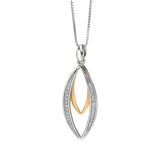 Fiorelli Silver and cubic zirconia with gold plated detail double marquise pendant