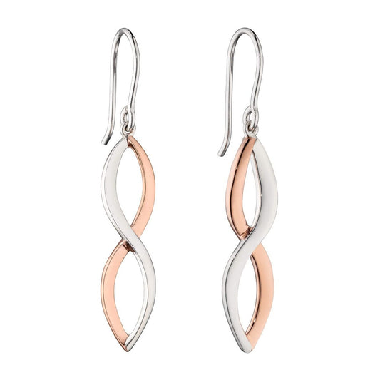 Fiorelli silver and rose gold plated detail infinity drop earrings