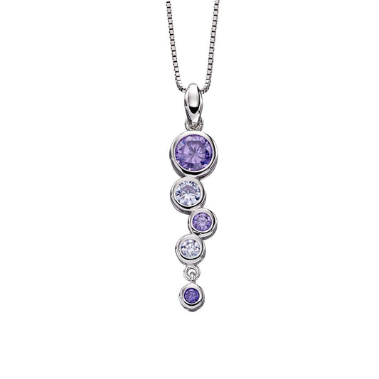 Fiorelli silver with purple and white cubic zirconia bubble drop pendant