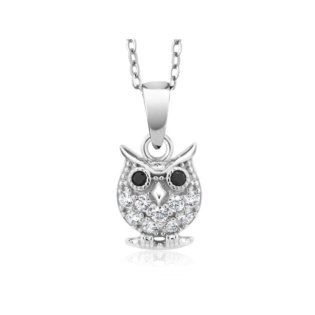 Silver And Cubic Zirconia Owl Pendant