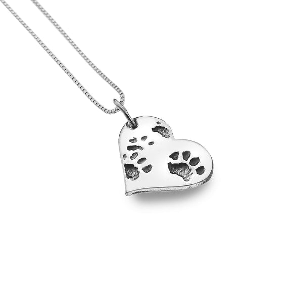 Silver paw print heart pendant