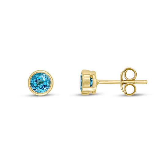 9ct Gold And Blue Topaz round Stud Earrings